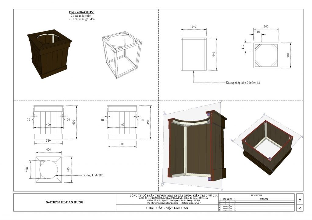 chậu hoa gỗ nhựa 400x400x450